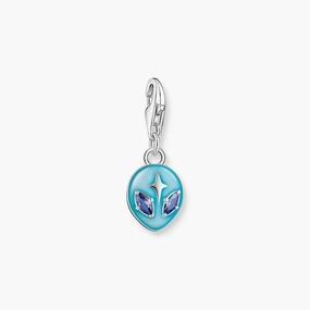 Thomas Sabo Charm Pendant - Alien with Blue cold Enamel and Sapphire Blue Stones Silver