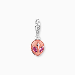 Thomas Sabo Charm Pendant - Alien with Red cold Enamel and Red Stones Silver