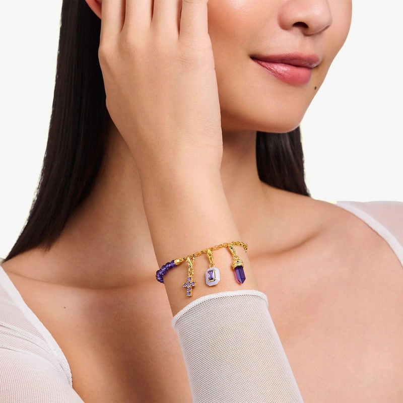 Thomas Sabo Charm Pendant - Octagon with Violet cold Enamel Yellow-Gold Plated