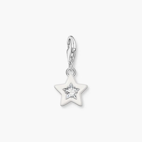 Thomas Sabo Charm Pendant - Star with White Stones and White cold Enamel Silver