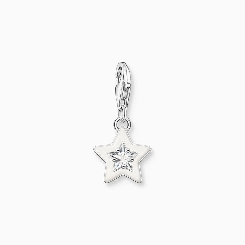 Thomas Sabo Charm Pendant - Star with White Stones and White cold Enamel Silver