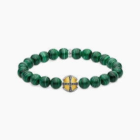 Thomas Sabo CZ Malachite & Cross Bead Bracelet