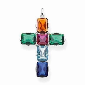 Thomas Sabo CZ Silver Large Colourful Cross Pendant