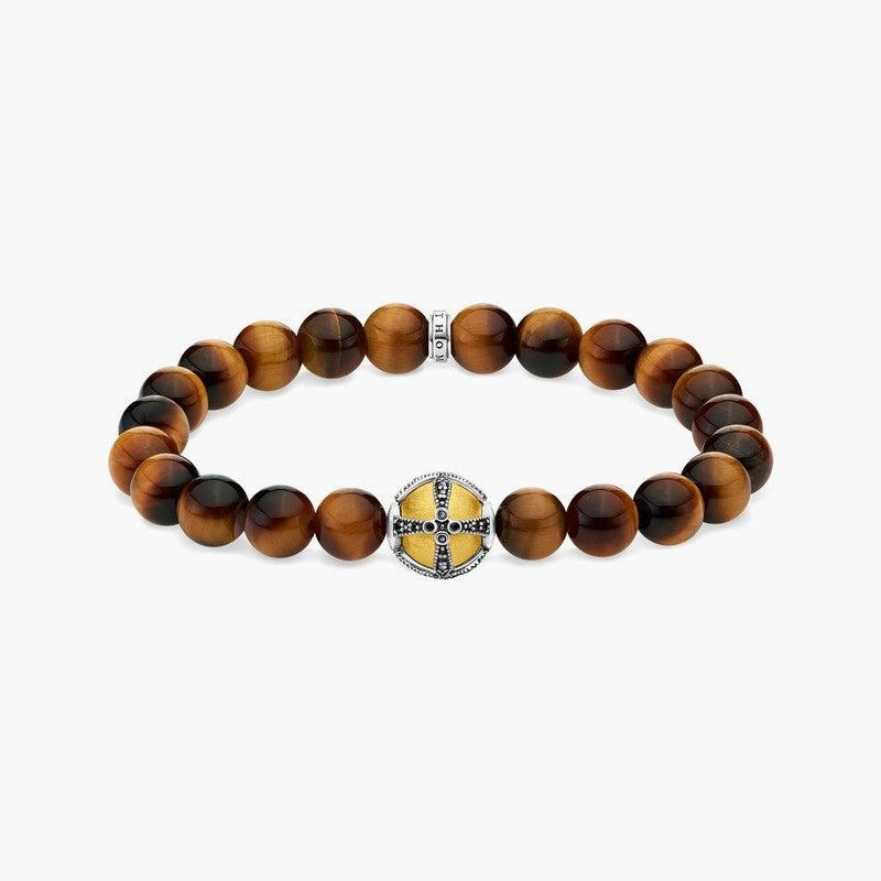 Thomas Sabo CZ Tiger Eye & Cross Bead Bracelet