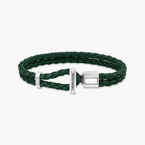 Thomas Sabo Double Bracelet - Braided, Green Leather