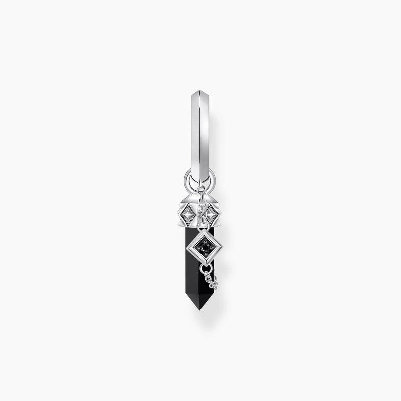 Thomas Sabo Earring - Single Hoop - Onyx Pendant - Blackened Silver