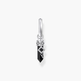 Thomas Sabo Earring - Single Hoop - Onyx Pendant - Blackened Silver
