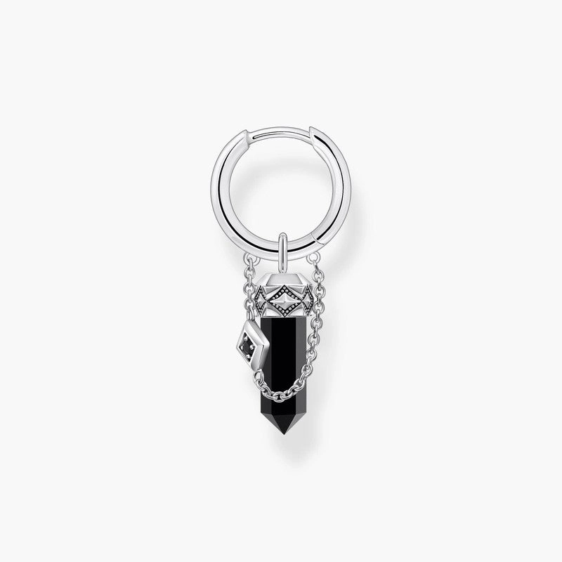 Thomas Sabo Earring - Single Hoop - Onyx Pendant - Blackened Silver