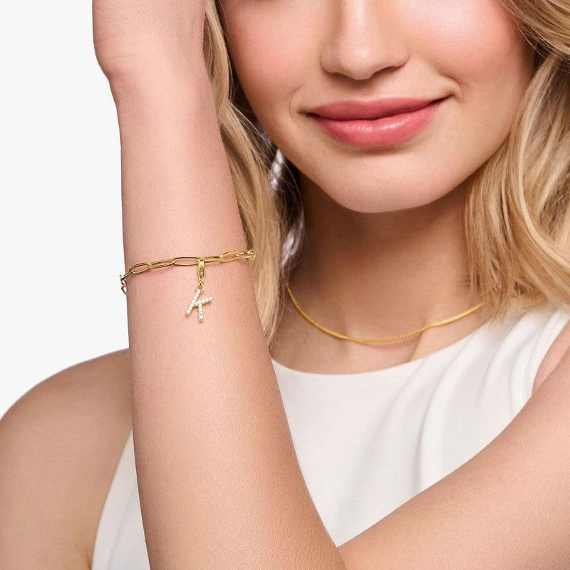Thomas Sabo Gold-plated Charm Pendant Letter B with White Stones