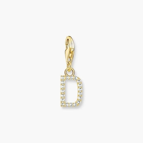 Thomas Sabo Gold-plated Charm Pendant Letter D with White Stones