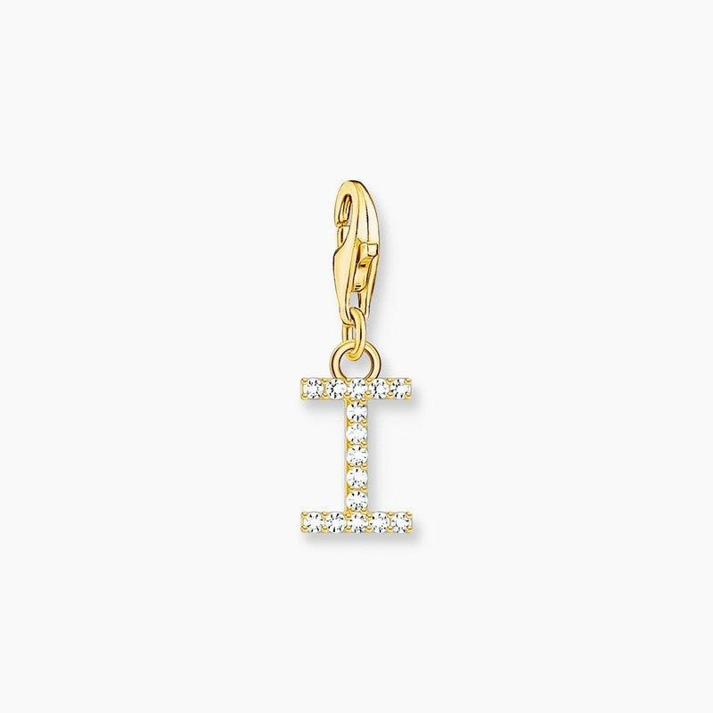 Thomas Sabo Gold-plated Charm Pendant Letter I with White Stones