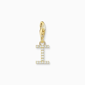 Thomas Sabo Gold-plated Charm Pendant Letter I with White Stones