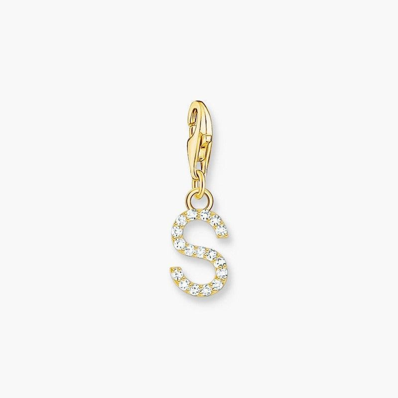 Thomas Sabo Gold-plated Charm Pendant Letter S with White Stones