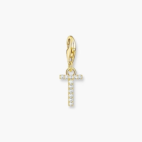 Thomas Sabo Gold-plated Charm Pendant Letter T with White Stones