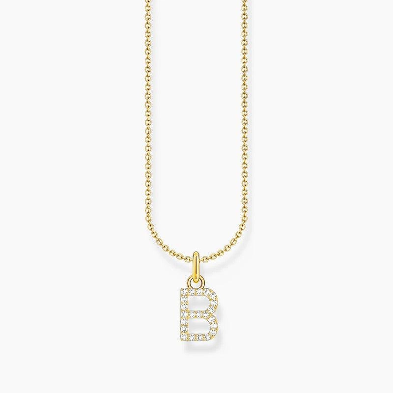 Thomas Sabo Gold-plated Necklace with Letter B & White Stones