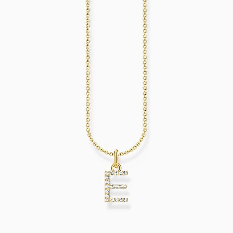 Thomas Sabo Gold-plated Necklace with Letter E & White Stones