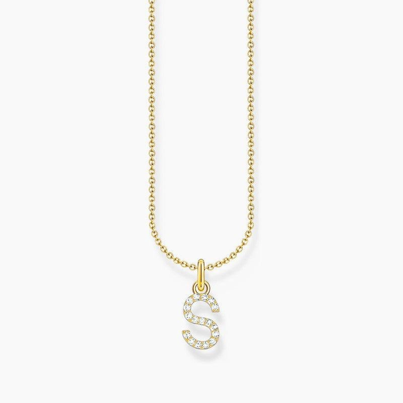 Thomas Sabo Gold-plated Necklace with Letter S & White Stones