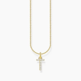 Thomas Sabo Gold-plated Necklace with Letter T & White Stones