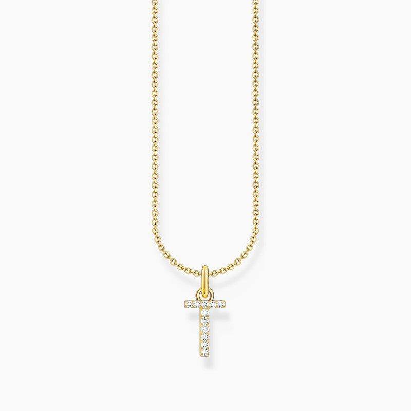 Thomas Sabo Gold-plated Necklace with Letter T & White Stones