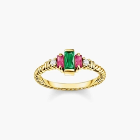 Thomas Sabo Gold-plated Ring Rope with Green and Red Stones