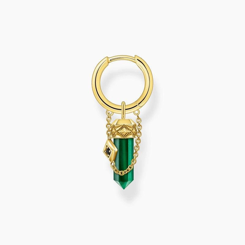 Thomas Sabo Gold-plated Single Hoop Earring with Green Tiger's Eye Pendant