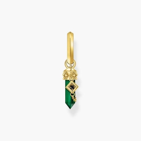 Thomas Sabo Gold-plated Single Hoop Earring with Green Tiger's Eye Pendant