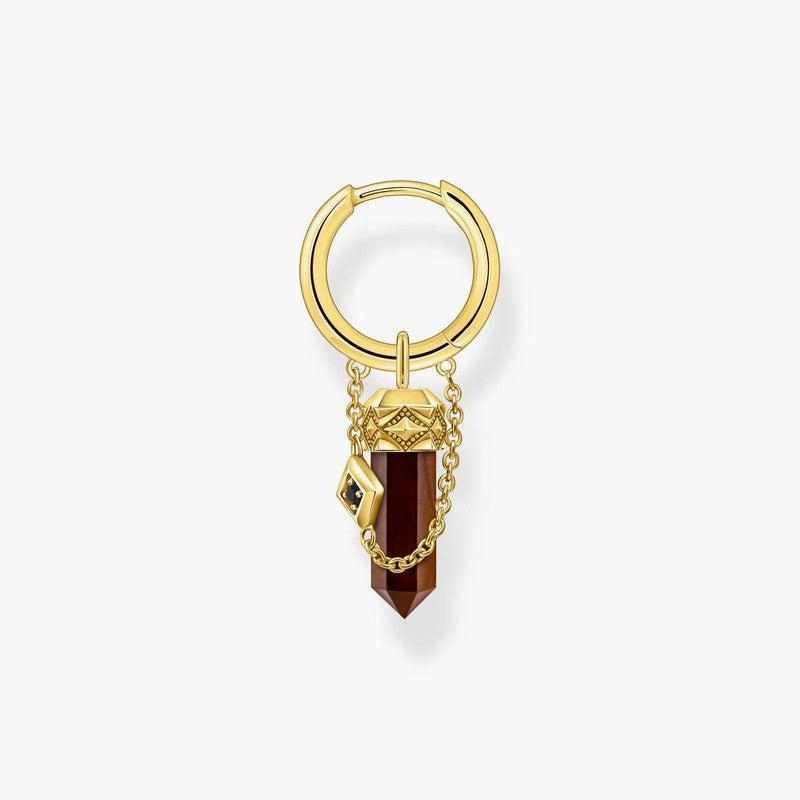 Thomas Sabo Gold-plated Single Hoop Earring with Red Tiger's Eye Pendant