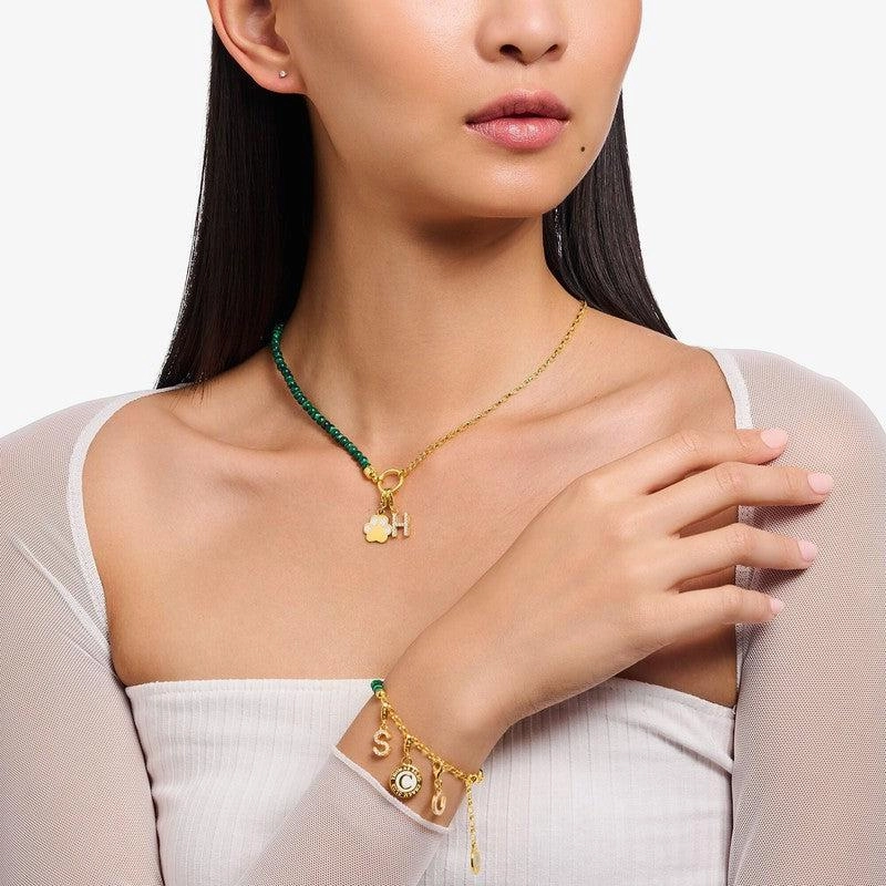 Thomas Sabo Necklace - Green Beads - Yellow-Gold