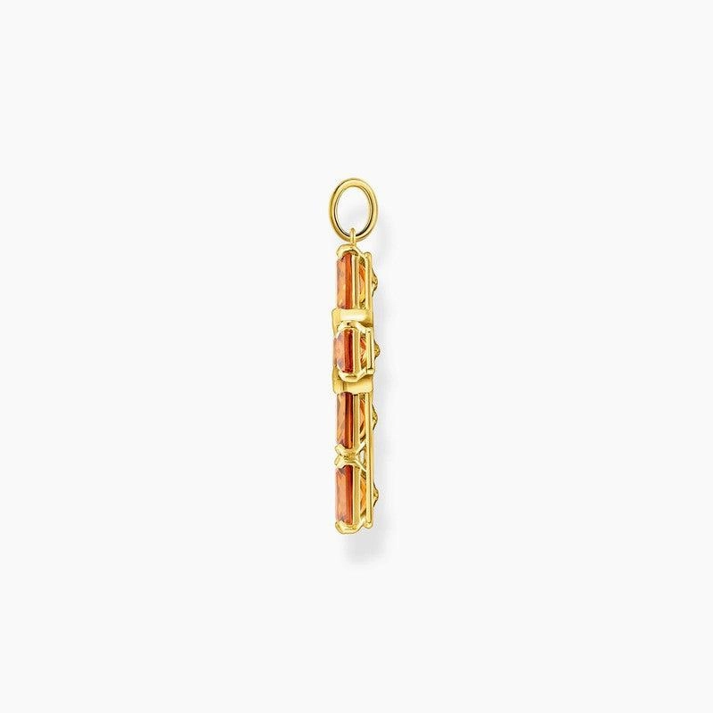 Thomas Sabo Pendant - Cross With Orange Stones And Star - Gold Plated
