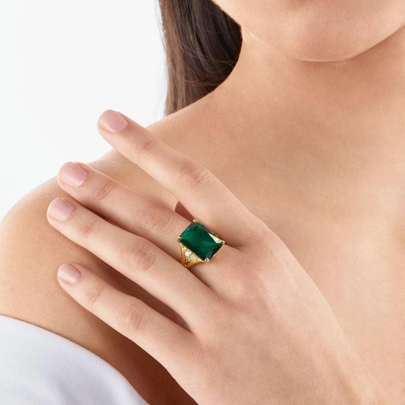 Thomas Sabo Ring - Green And White Stones - Gold