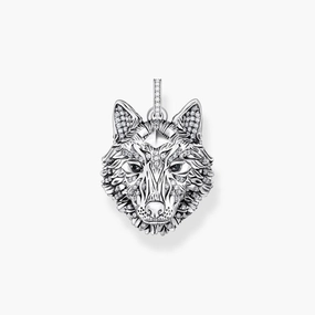 Thomas Sabo Silver Blackened Pendant Wolf's Face with Stones
