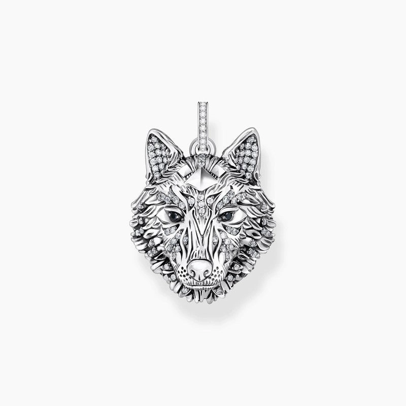 Thomas Sabo Silver Blackened Pendant Wolf's Face with Stones
