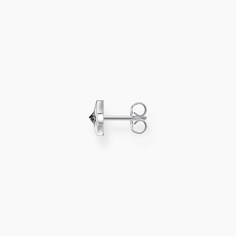 Thomas Sabo Silver Blackened Single Ear Stud with Black Zirconia and Pattern