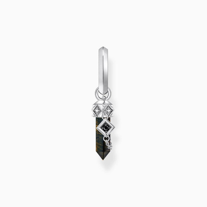 Thomas Sabo Silver Blackened Single Hoop Earring with Gold Blue Onyx Pendant