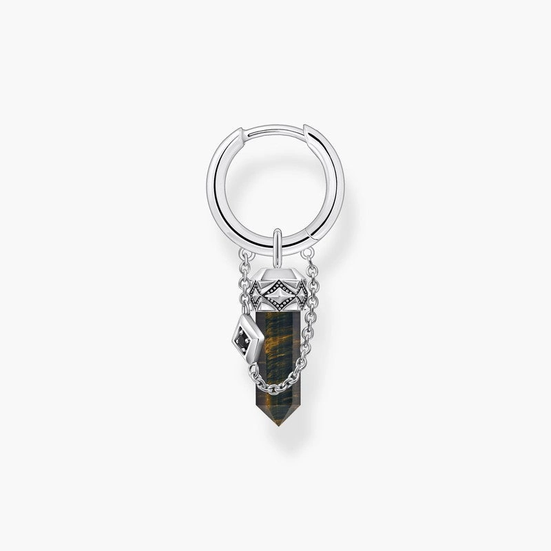 Thomas Sabo Silver Blackened Single Hoop Earring with Gold Blue Onyx Pendant