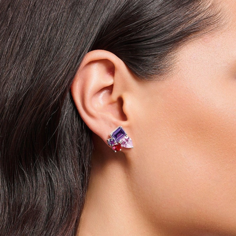 Thomas Sabo Silver Ear Studs with Pink and Violet Zirconia