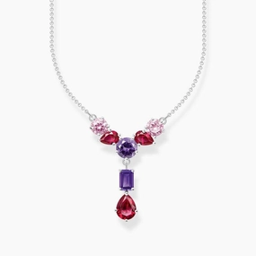 Thomas Sabo Silver Necklace in Y-shape with Pink, Red and Violet Zirconia