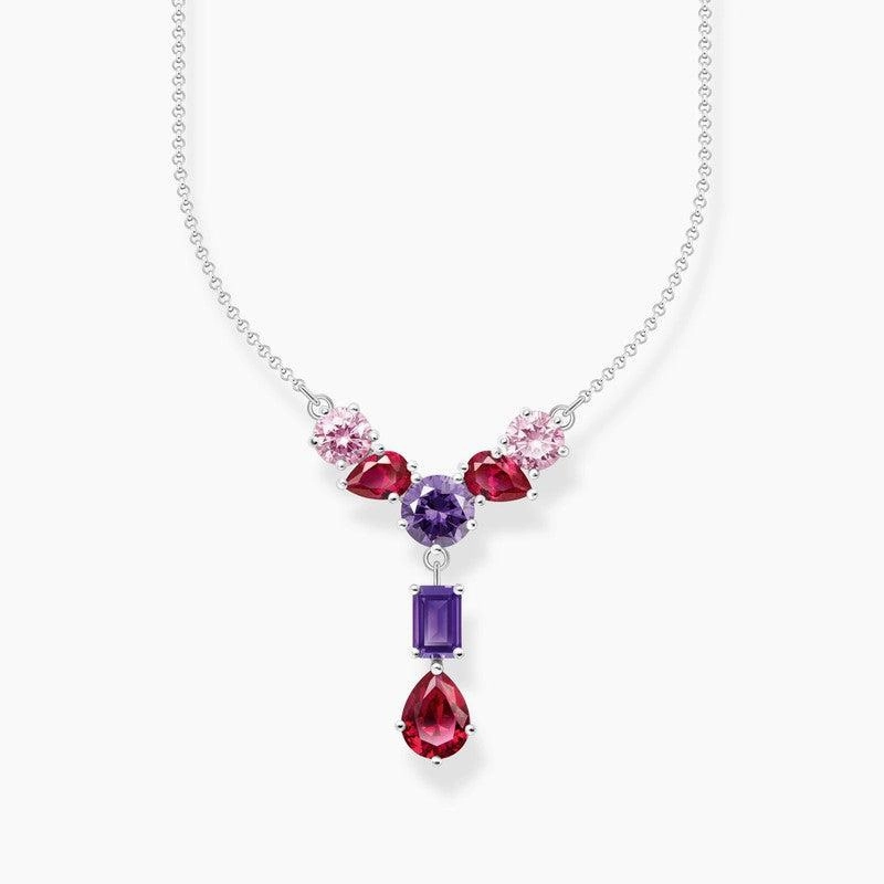 Thomas Sabo Silver Necklace in Y-shape with Pink, Red and Violet Zirconia