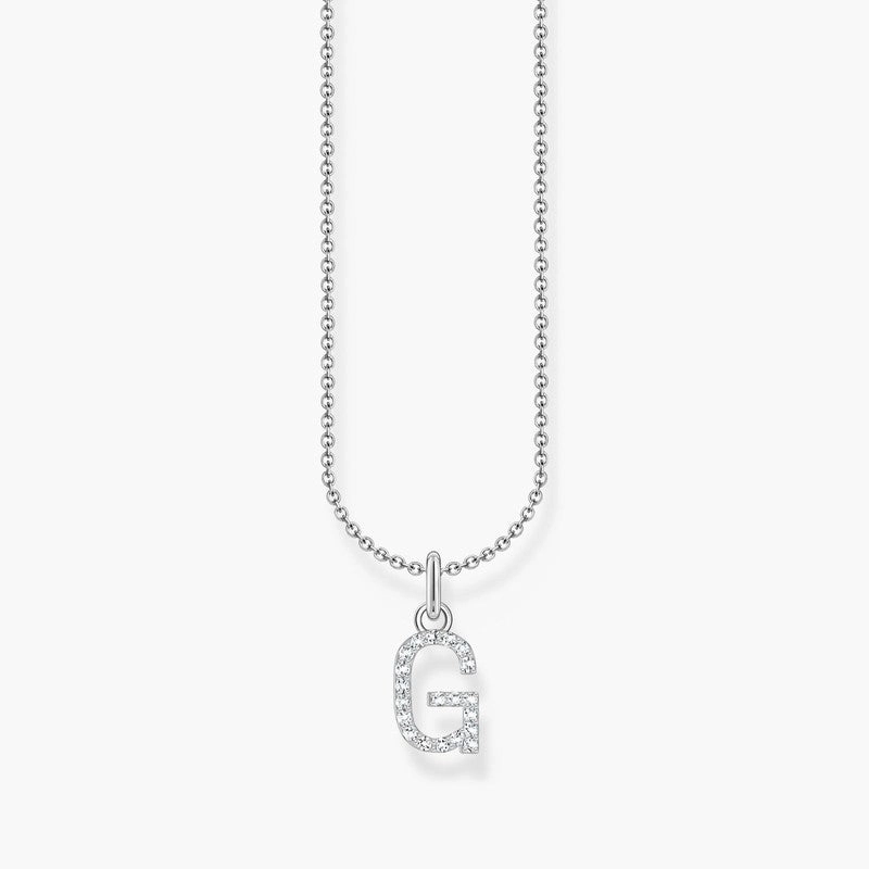 Thomas Sabo Silver Necklace with Letter G & White Stones