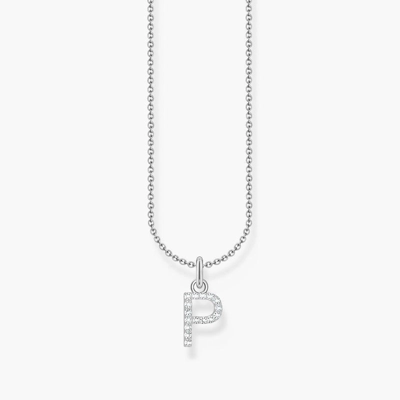 Thomas Sabo Silver Necklace with Letter P & White Stones
