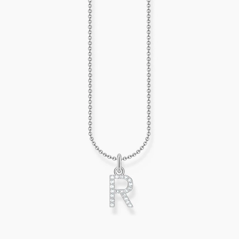 Thomas Sabo Silver Necklace with Letter R & White Stones
