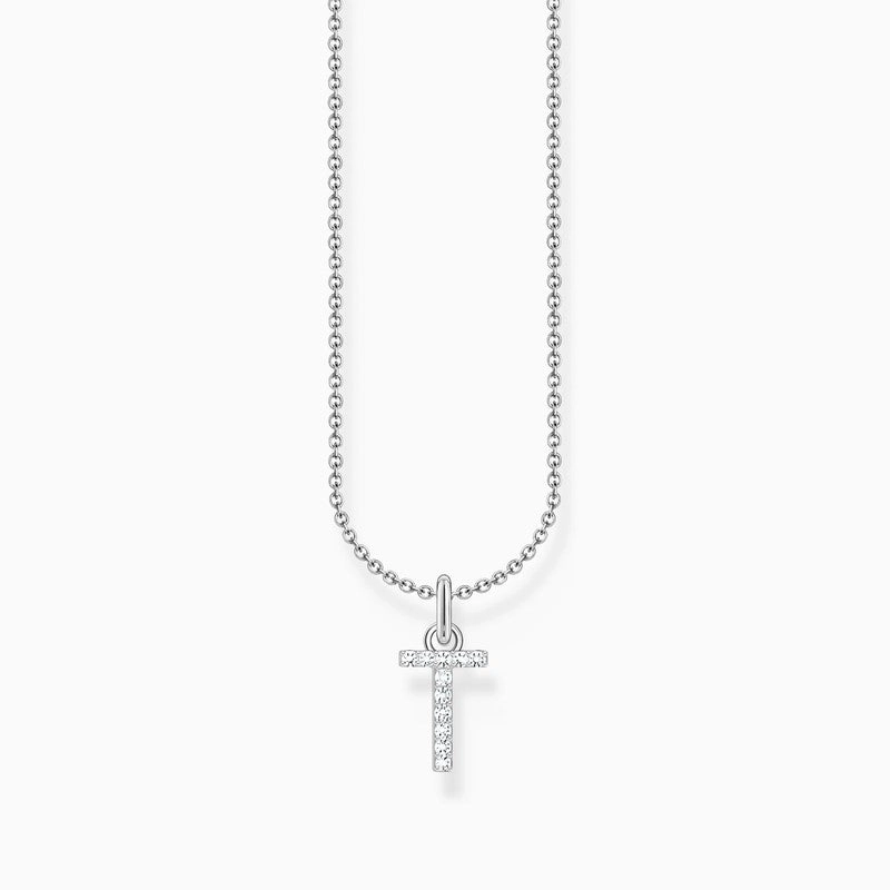 Thomas Sabo Silver Necklace with Letter T & White Stones