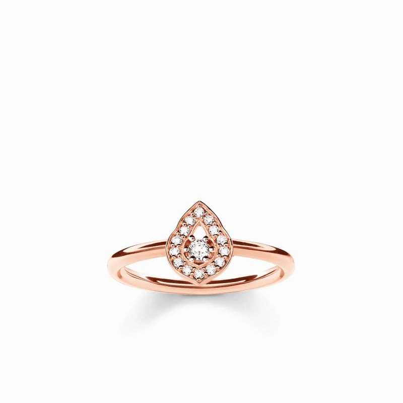 Thomas Sabo Silver Rose Gold Plated Cubic Zirconia Teardrop Ring