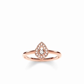 Thomas Sabo Silver Rose Gold Plated Cubic Zirconia Teardrop Ring