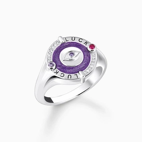 Thomas Sabo Silver Signet Ring with Violet cold Enamel and Colourful Stones