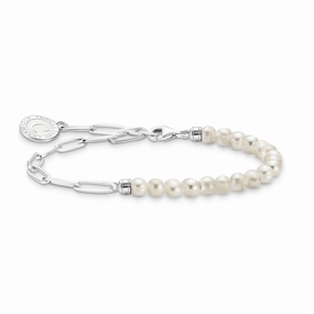 Thomas Sabo Sterling Silver Charmista Fresh Water Pearl Long Link 16-19cm Bracelet