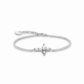 Thomas Sabo Sterling Silver True Romance Cubic Zirconia Pearl Cross 16-19cm Bracelet