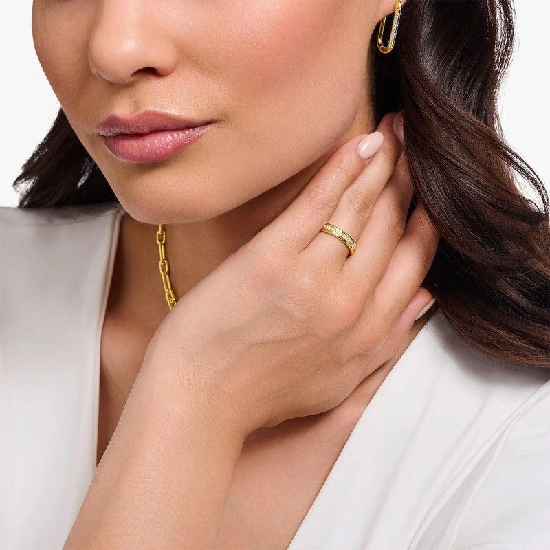 Thomas Sabo Yellow-Gold Plated Band Ring with White Zirconia