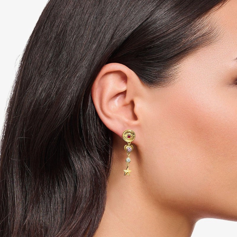 Thomas Sabo Yellow-Gold plated Earrings with 3D symbols and Colourful Stones