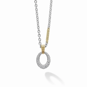 Two Tone Oval Diamond Pendant Necklace